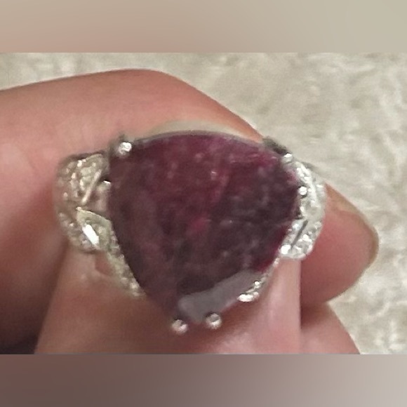 💍 Women’s 14K White Gold over Solid Sterling Silver 925. Ruby and Diamond Ring - Picture 9 of 9